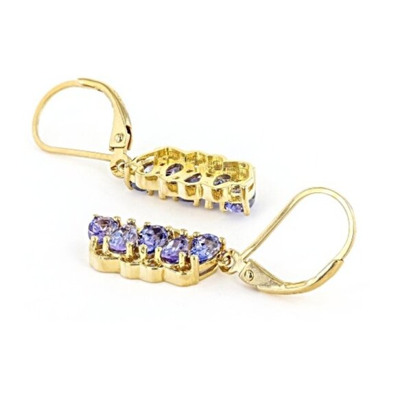 JTV Blue Tanzanite 18k Yellow Gold Over Sterling Silver Dangle Earrings 1.96ctw - Picture 3 of 9